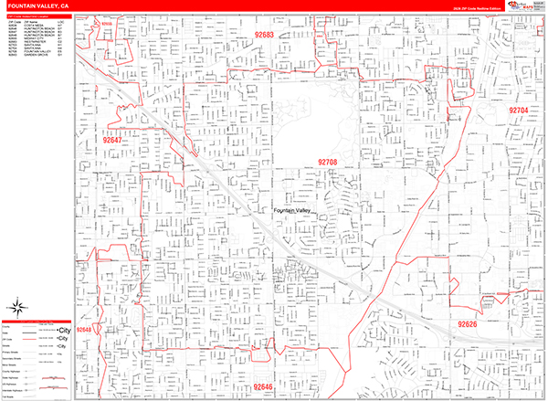 Fountain Valley Map Red Line Style